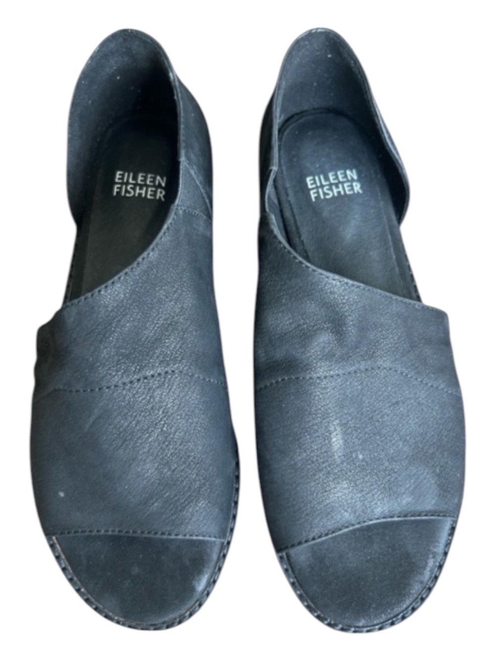 Eileen Fisher Black Leather Slip-On Open Toe Flats Loafers Comfort Shoes Size 6